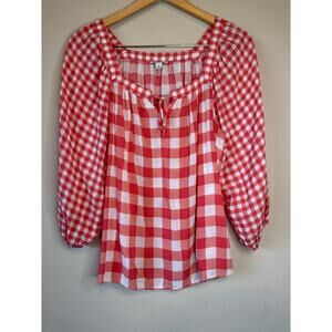 Cottagecore Plaid Checkered Pink Square Neck Top
